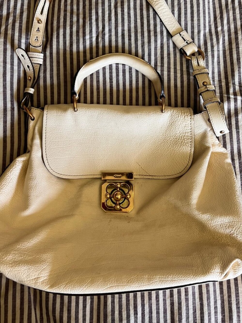Chloé Elsie Cream Leather Satchel Crossbody Gold Hardware